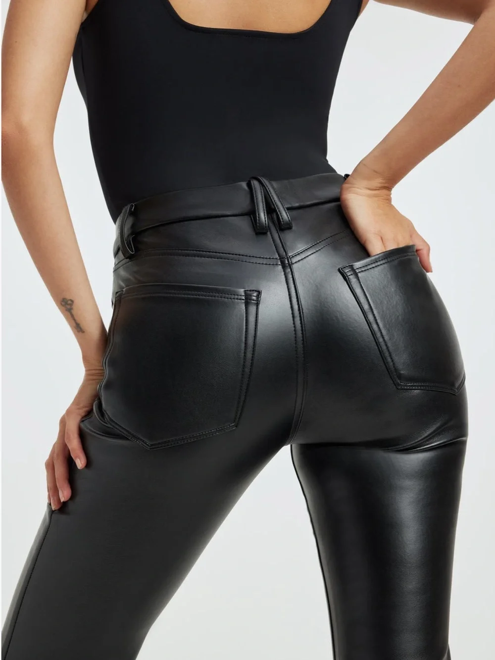 Good American Good Legs Faux Leather Flare Pants